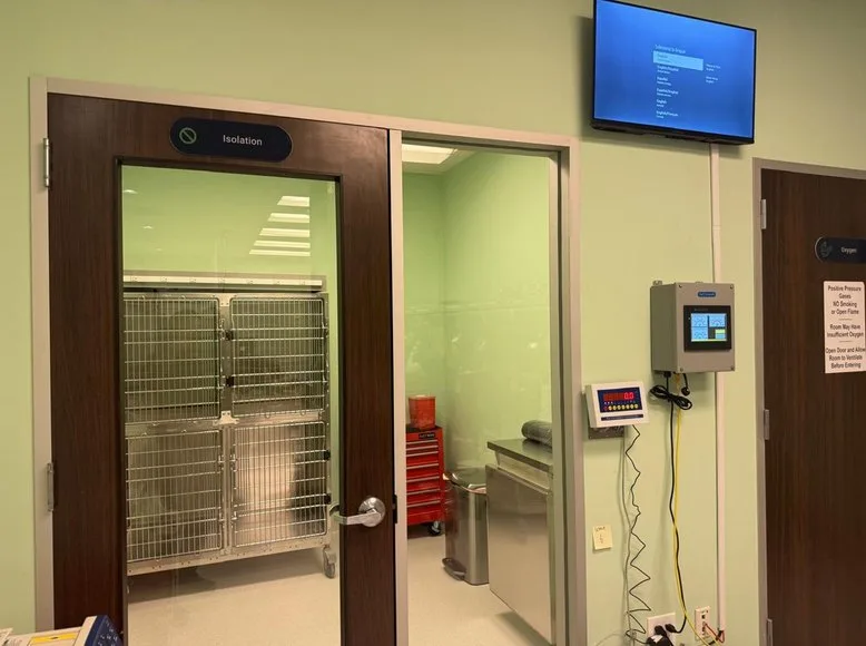 Hospitalization ward entrance inside Greenlight Pet ER The Woodlands
